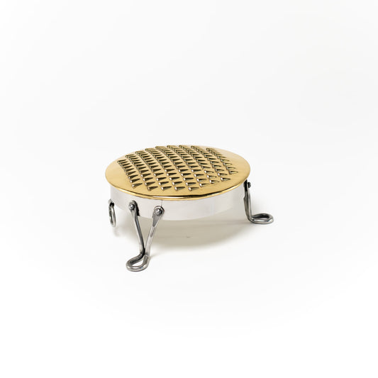 footed english grater - brass/iron